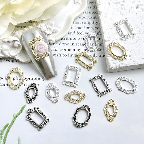 100Pcs Retro Alloy Frame Nail Charms for DIY Nail Art