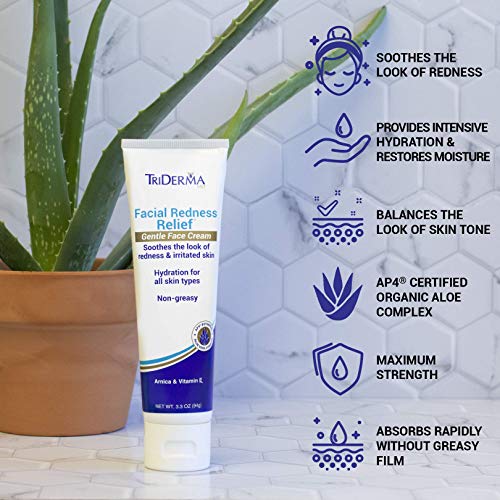 TriDerma Facial Redness Relief Cream 3.3 Ounce - Soothing Hydration