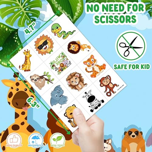 60 PCS Jungle Animal Temporary Tattoos for Kids' Parties