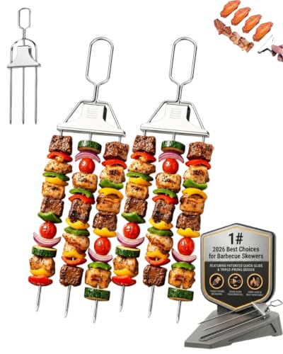 3-Prong Stainless Steel BBQ Skewers - 14 Inch Heavy Duty Grilling Set (2PCS)