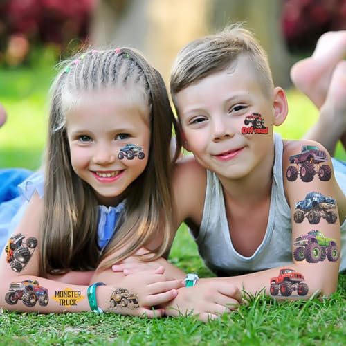 Monster Truck Temporary Tattoos for Kids - 10 Sheets Party Favors & Decorations