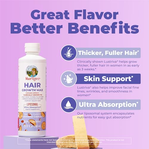MaryRuth's Hair Growth Max Liposomal for Women | Lustriva¢ç + Biotin 10000mcg + Pumpkin Seed Oil | Thicker Hair | Hair Care | Wrinkles, Fine Lines, Skin Care | Ages 18+ | CLP Certified | 15.22 Fl Oz