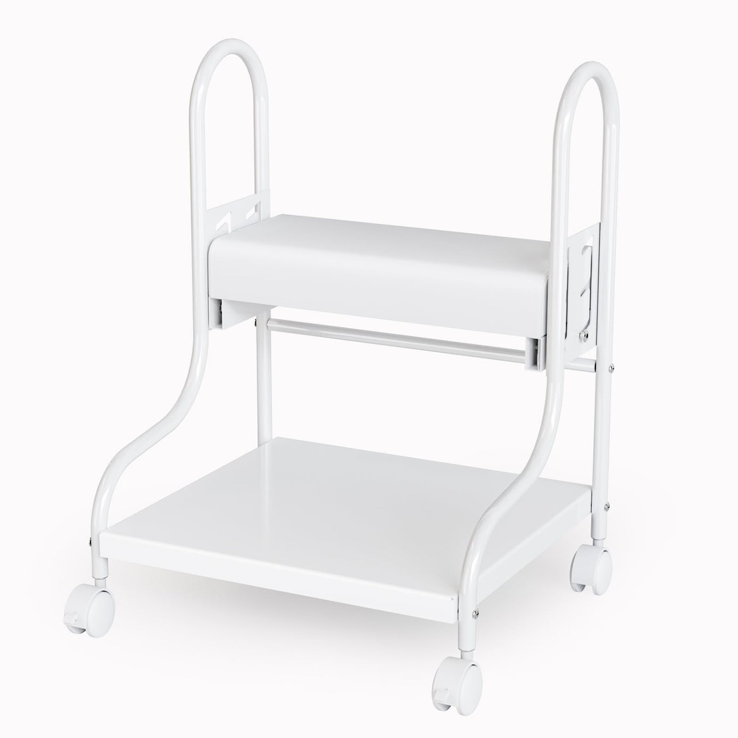 OmySalon Pedicure Cart Foot Bath Trolley, Adjustable Height Salon Trolley with PU Cushion, Portable Nail Esthetician Cart for Manicure & Foot Massage, Beauty Spa Supplies with Locking Wheels (White)