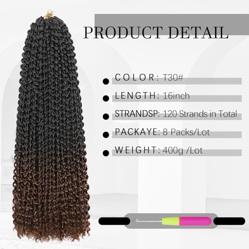 MCNJM Passion Twist Hair 16 Inch T/30# - 8 Packs Water Wave Crochet Extensions for Black Women