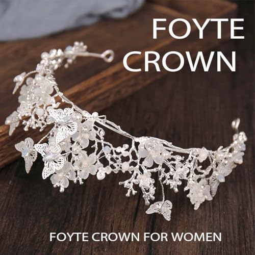 Silver Rhinestone Butterfly Crown Tiara for Women - Baroque Bridal Headpiece