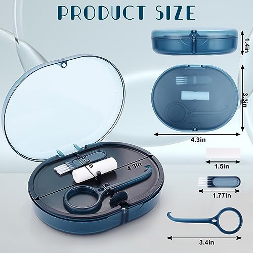 LONGMON Blue Double-Layer Retainer Storage Case with Removal Tool, Cleaning Brush & Built-in Mirror