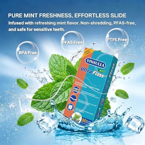 VINSULLA 3-in-1 Orthodontic Dental Floss, Mint, 80 Count (Pack of 4)