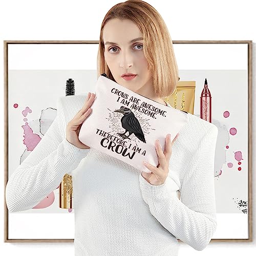 Crows Are Awesome Makeup Bag - LEVLO Cotton Cosmetic Pouch