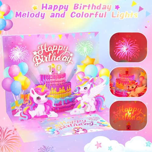 3D Unicorn Birthday Card with Music & Light - DIY Age Stickers