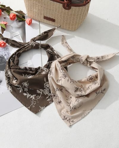 Cotton Floral Hair Scarf Set - 2PCS Triangle Head Bandanas for Women