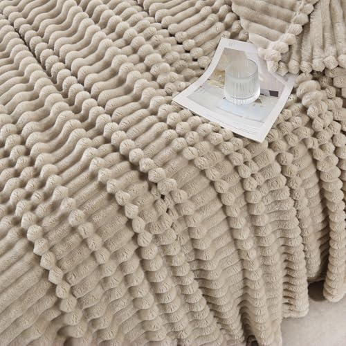 Khaki Striped Throw Blanket - Soft Plush Fleece 50x60 Inches