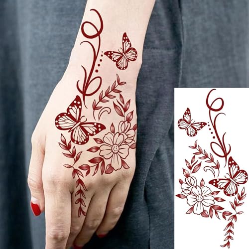 12 Sheets Beautiful Butterfly Flowers Temporary Tattoos For Women Feet Hands Body Art, Realistic Rose Peony Floral Fake Tattoo Sticker For Legs Ankle, Waterproof Lily Dreamcatcher Temp Tatoos Decals