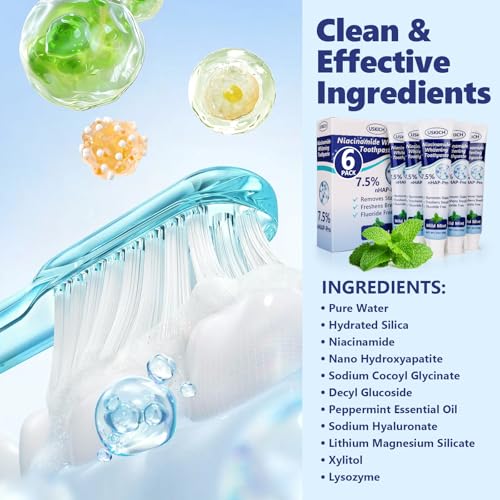 USKICH 7.5% Nano Hydroxyapatite Toothpaste 3 oz (Pack of 6) - Fresh Breath, Whitening & Sensitive Relief