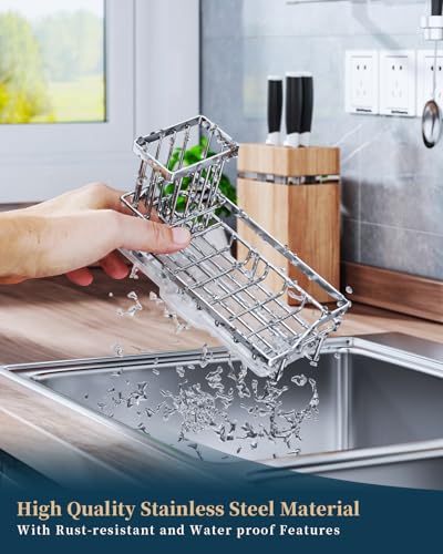 Stainless Steel Kitchen Sink Caddy with Drip Tray - Sponge Holder Organizer