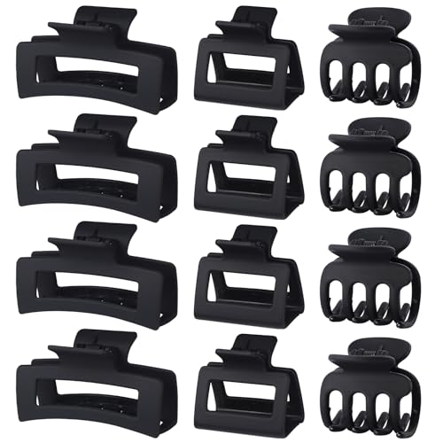 SMKSL 12 Pcs Black Hair Claw Clips Set - 3 Styles for Thick Hair