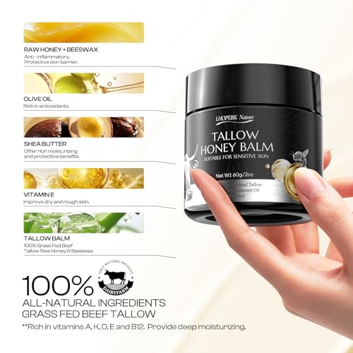 Organic Beef Tallow Honey Balm for Dry Skin - 2oz Moisturizer