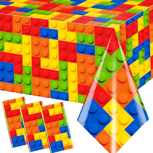 3-Pack Building Block Tablecloths - Colorful Waterproof Party Covers