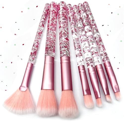 7-Piece Pink Unicorn Makeup Brush Set with Glitter Accents