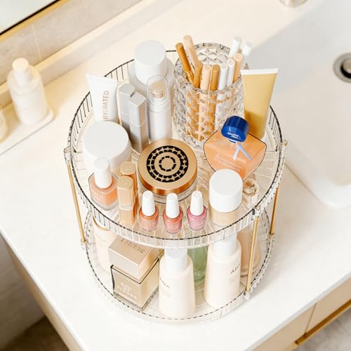 Yieach 2 Tier Acrylic Rotating Makeup and Perfume Organizer, Clear Vanity Storage