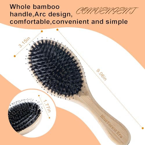 BlueForest Era Wood Hair Brush - Boar Bristle & Nylon Paddle Brush for All Hair Types