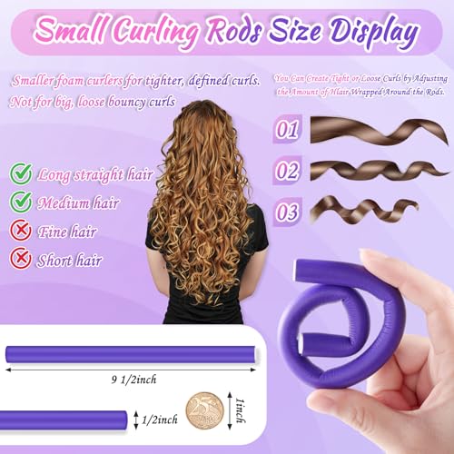 Selizo Purple Small Foam Hair Curlers 9.45" No-Heat Flexible Curling Rods