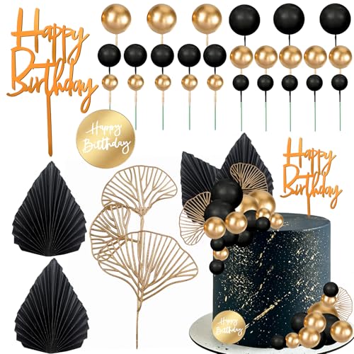 Black Gold Cake Decorations Set for Men’s Birthday Party