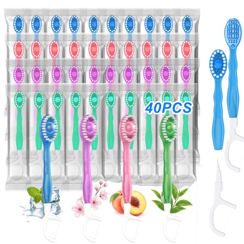 Futetui 40 Pack 5-in-1 Mixed Flavor Disposable Toothbrushes
