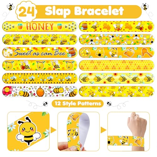 72PCS Bee Party Favors Set with Temporary Tattoos & Slap Bracelets for Kids