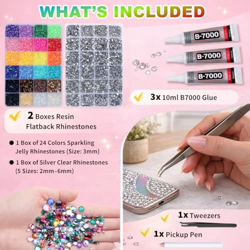 32000PCS Bedazzler Kit with 3mm Multicolor Rhinestones & Glue