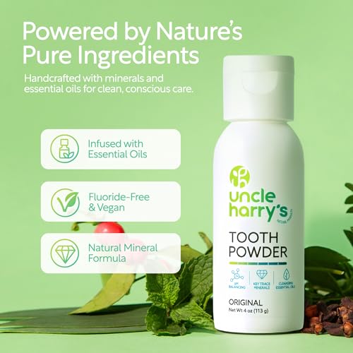 Uncle Harry's Remineralizing Tooth Powder 4 oz - Natural Enamel Support & Whitening - Sensitive Teeth Friendly