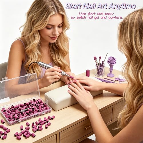 120pcs Pink Sanding Bands Set for Nail Drill - #180 Medium Grit