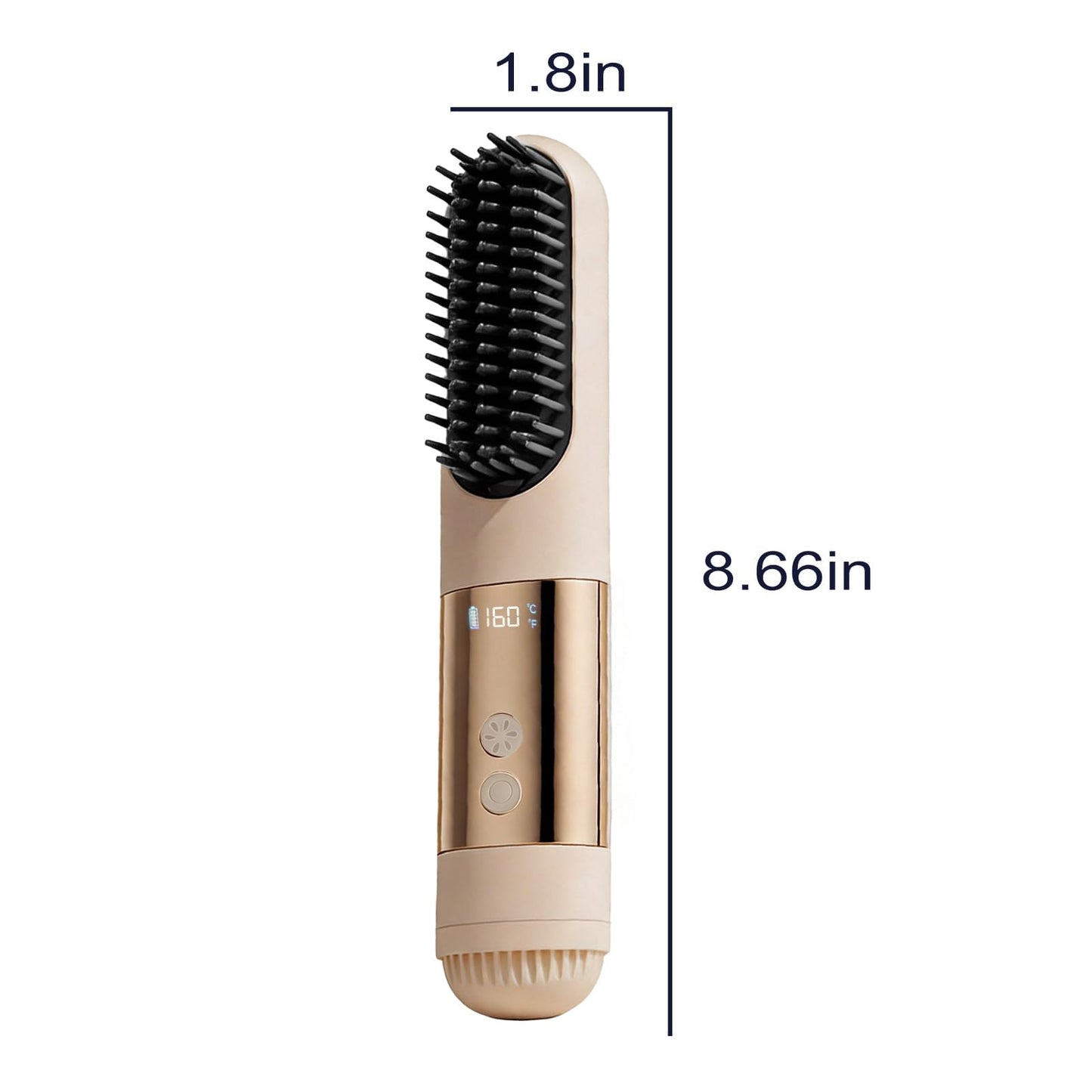 2026 New Go Brush Pro - 3 Temps Portable Cordless Hair Straightener Brush for Travel, Led Digital Display(°C/°F), Cool Air Setting On the Back (Blue)