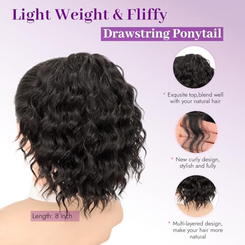 Isaic 8 Inch Curly Drawstring Ponytail Extension - Natural Black