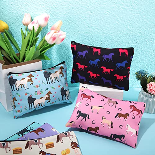 Horse Lover Makeup Bags Set - 6 Cute Canvas Cosmetic Pouches for Women & Teens