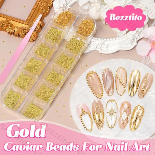 Gold Caviar Beads & Nail Chains Kit for Acrylic Nails - 0.8-2mm