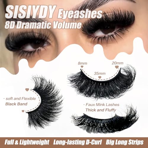 SISIYDY Dramatic Thick 3D Fluffy Mink Lashes 20mm, 25mm Long Fake Eyelashes - 10 Pairs