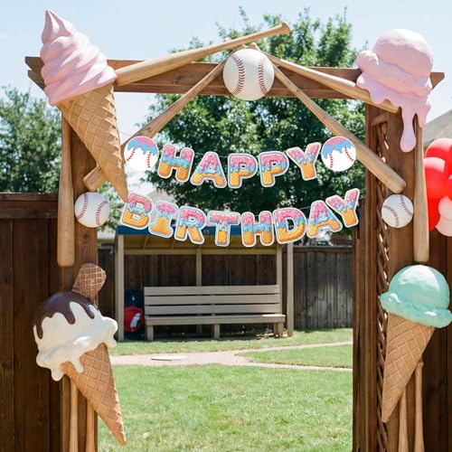 Baseball Ice Cream Drip Birthday Banner | Sport Theme Party Decor