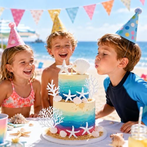 20PCS Ocean-Themed Cake Toppers - Seashells & Starfish Decorations