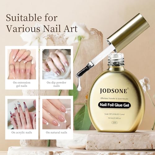 JODSONE Nail Foil Glue 16.5ml - Hema-Free, High Adhesion Gel