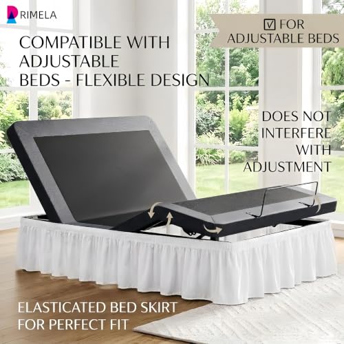 RIMELA White Bed Skirt Full Size 12-Inch Drop, Elastic Wrap-Around