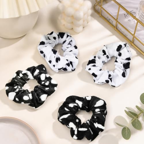 Xinnun 10 Pcs Cow Print Hair Ties White & Black Cow Pattern Elastic Hair Bands