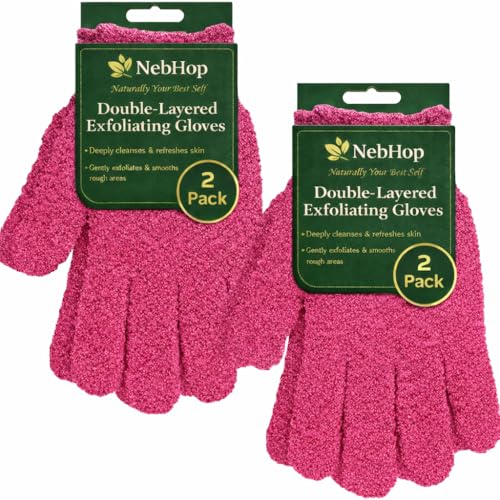 Double-Layer Exfoliating Gloves for Body Scrub - Red Pink, 4 Pcs