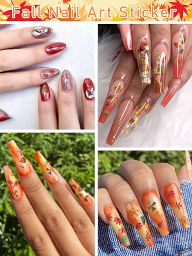 Maple Leaves Nail Art Sequins - 3D Fall Stickers, 2 Boxes