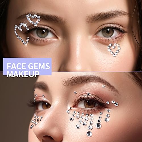 Teenitor Self-Adhesive Face Gems - 650PCS Rhinestone Stickers for Makeup