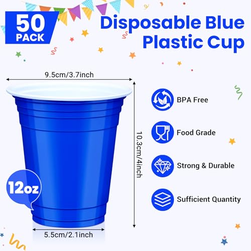 50 Dark Blue 12 oz Disposable Plastic Cups for Parties