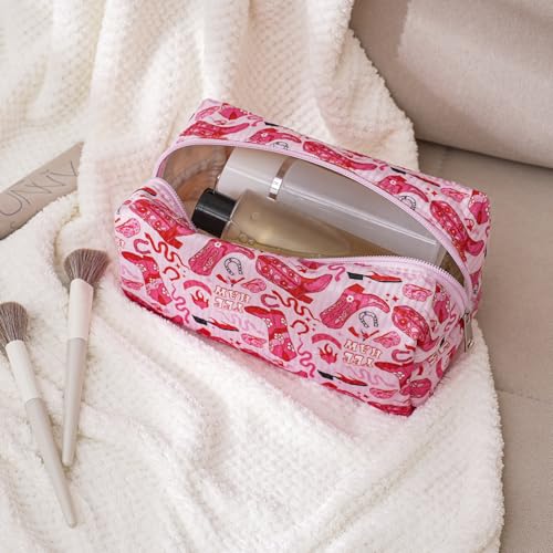 RSRSLEII Cute Corduroy Makeup Bag with Boots Pattern, Travel Cosmetic Pouch for Women & Girls