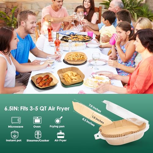 Vailnd 125Pcs Air Fryer Liners - 6.5 Inch Non-Stick Parchment Paper
