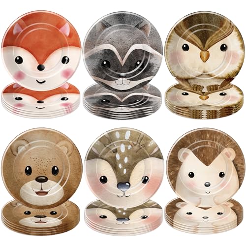 Woodland Creatures Party Plates - 60 PCS Disposable 7" Plates