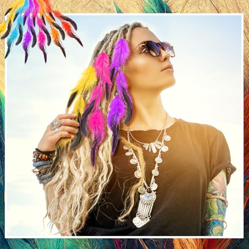 Multicolor 12 Pcs Clip-in Feather Hair Extensions for Women, Festival & Costume Accessories