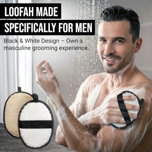 SERRENTO Men's Natural Luffa Body Scrubber - 2PCS Exfoliating Shower Sponge